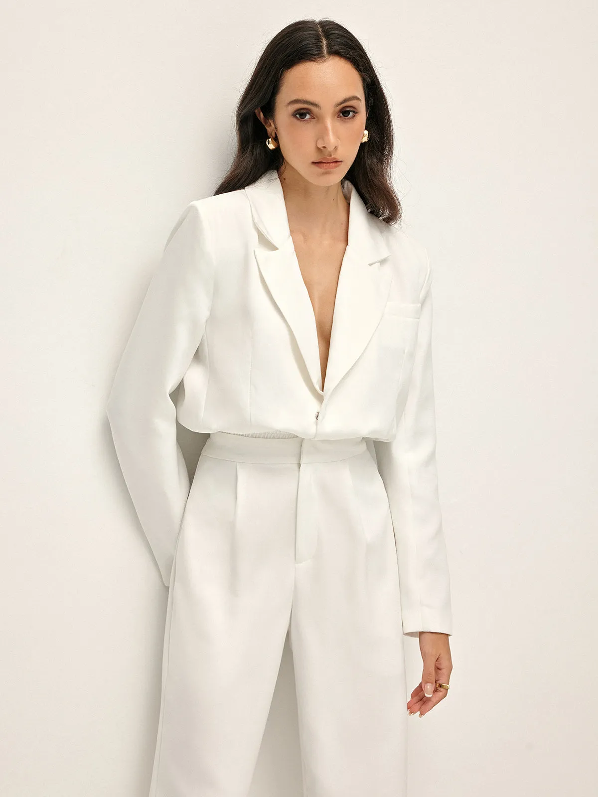 Shoulder Pads Lapel Pleated Pants Set sold by COMMENSE