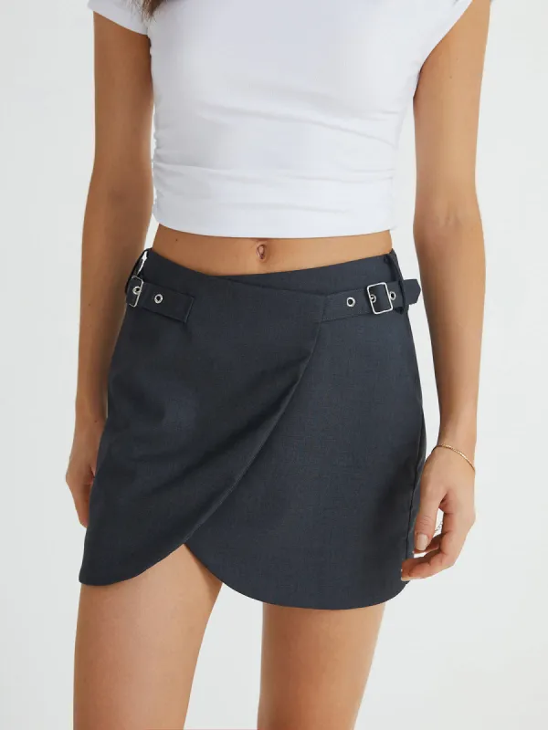 Metal Buckle Wrap Short Skirt sold by COMMENSE