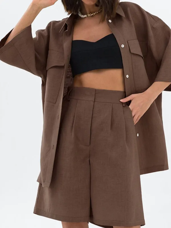 Linen Structured Two Piece Shorts Set sold by COMMENSE
