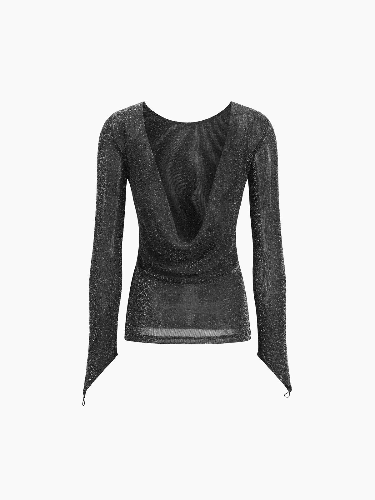 Glitter Mesh Open Back Long Sleeve Shirt sold by COMMENSE product image thumbnail 2