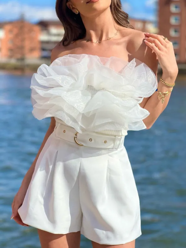 Ruffles Patchwork Knitted Sleeveless Bodysuit sold by COMMENSE