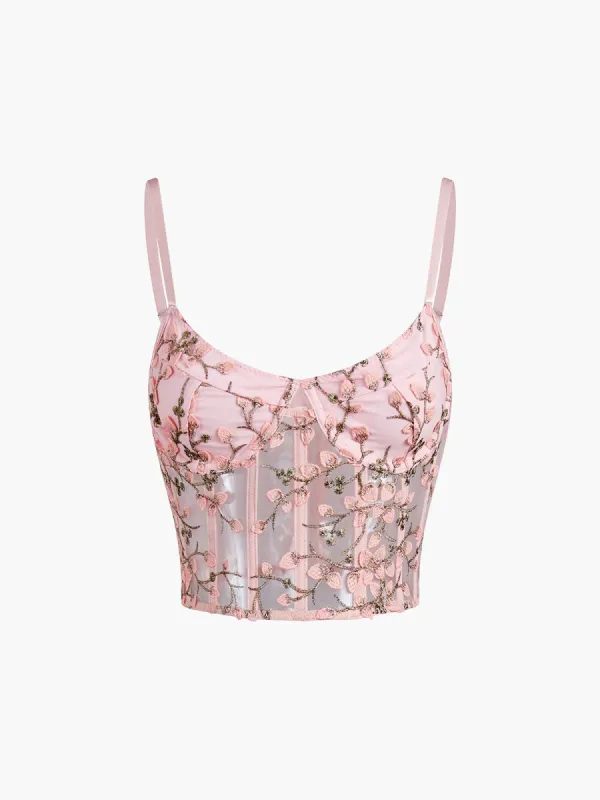 Cherry Blossoms Mesh Crop Corset sold by COMMENSE