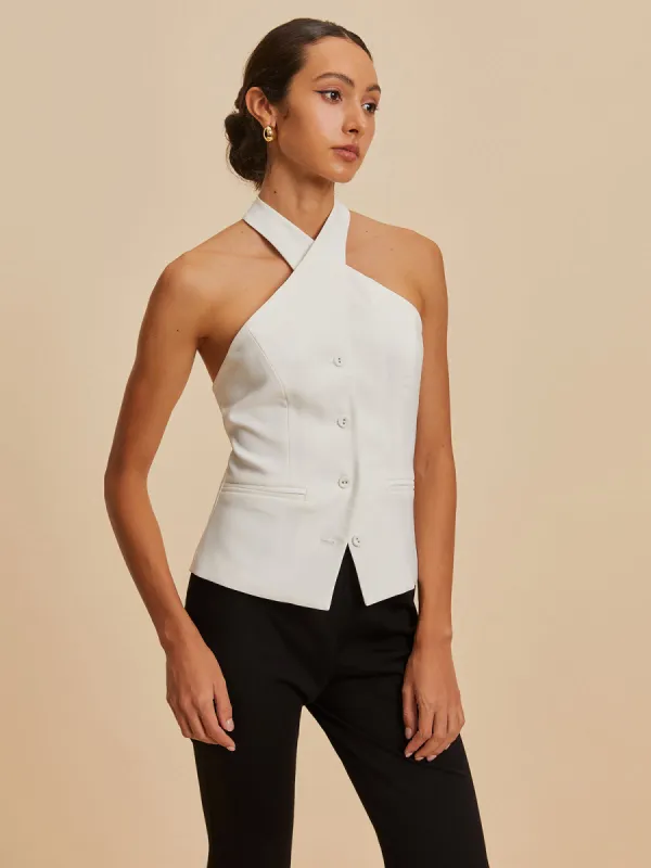 Backless Cross-Over Collar Tank Top sold by COMMENSE