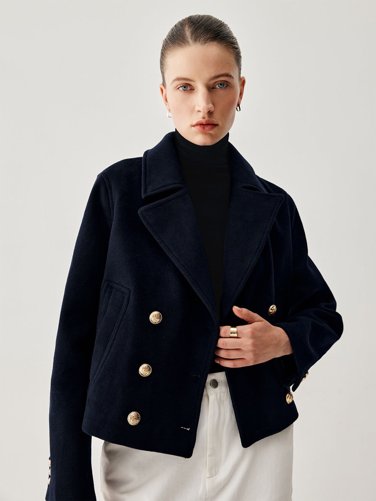 Collared Button Detail Wool Coat sold by COMMENSE