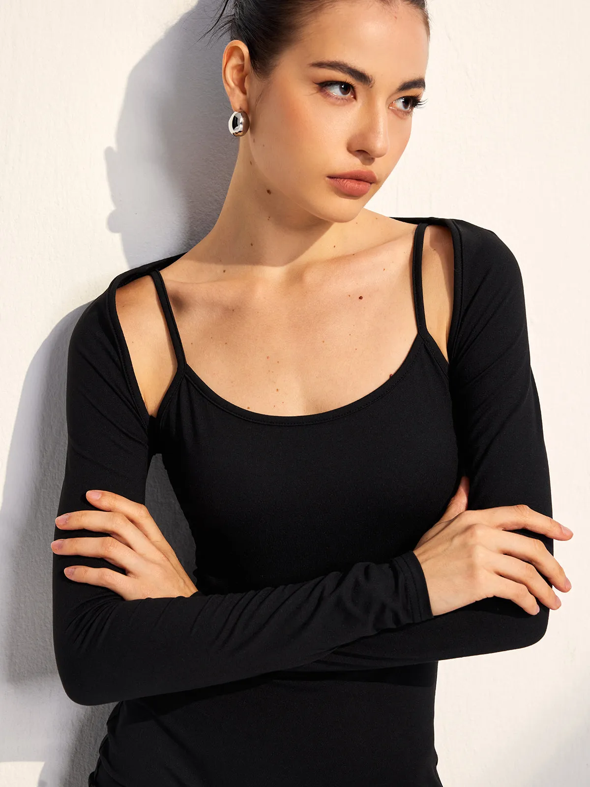 Suspender Jumpsuit With Long Sleeve Cardigan sold by COMMENSE product image thumbnail 3