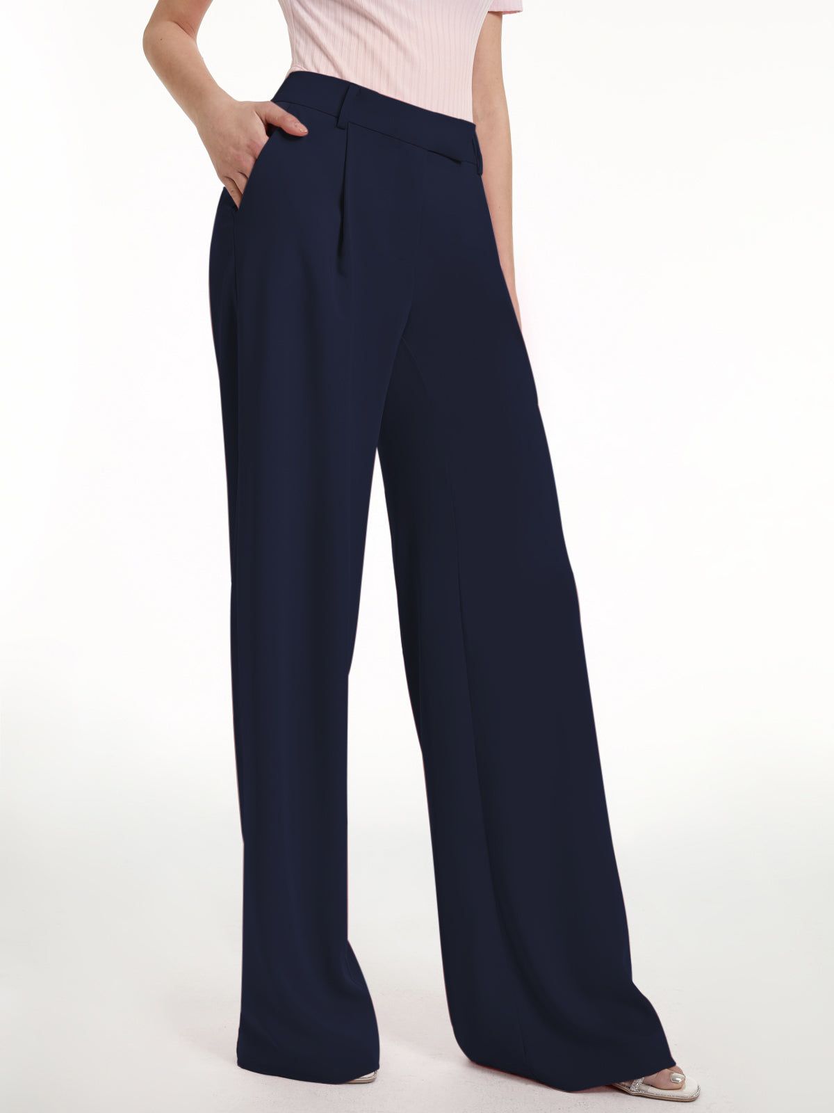 High Waisted Wide Leg Regular Fit Trousers sold by COMMENSE product image thumbnail 8