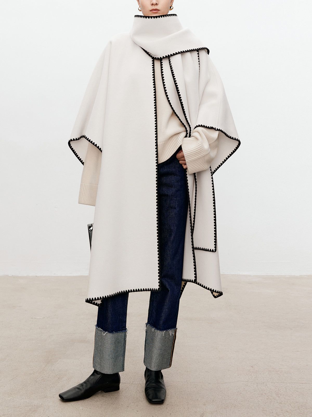 Making Moments Contrast Trim Scarf Coat sold by COMMENSE product image thumbnail 5