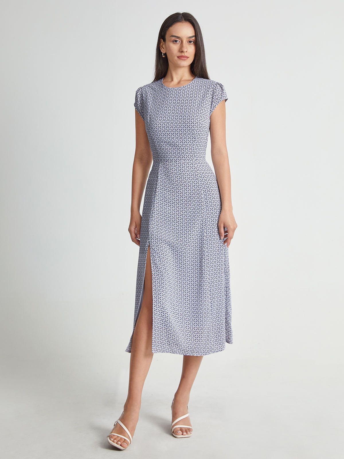 Cap Sleeve Back Cutout Midi Slit Dress sold by COMMENSE product image thumbnail 5