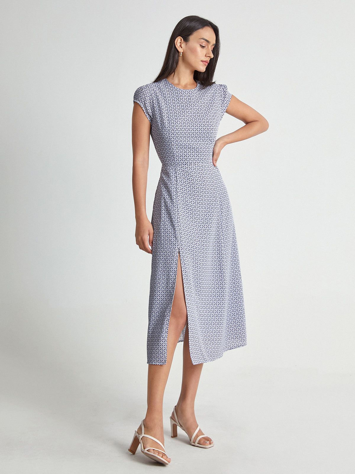 Cap Sleeve Back Cutout Midi Slit Dress sold by COMMENSE product image thumbnail 2