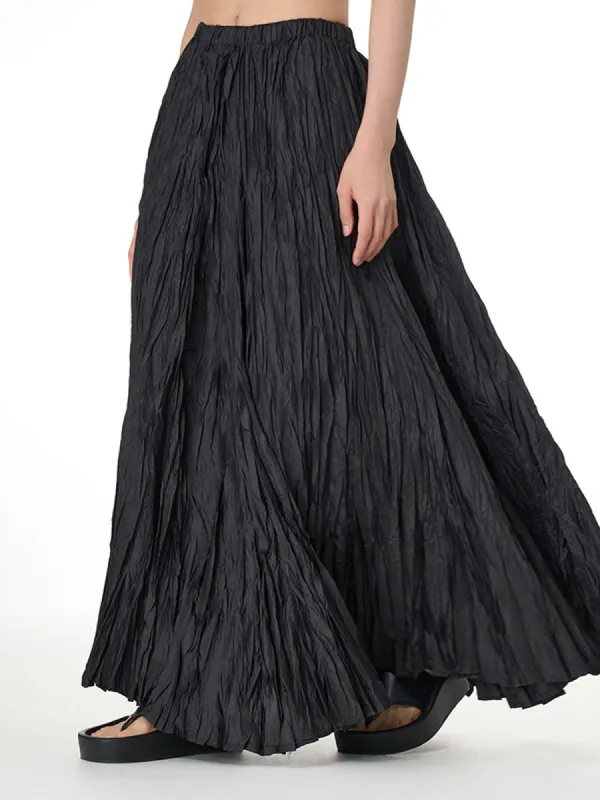 Solid Color Pleated  Maxi Skirt sold by COMMENSE