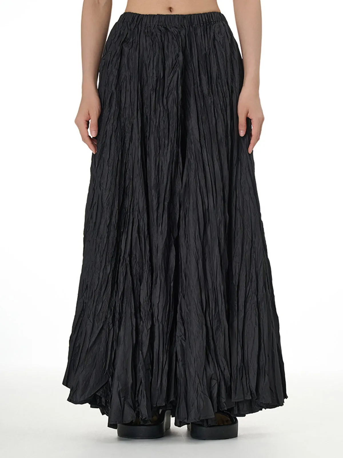 Solid Color Pleated Maxi Skirt sold by COMMENSE product image thumbnail 3