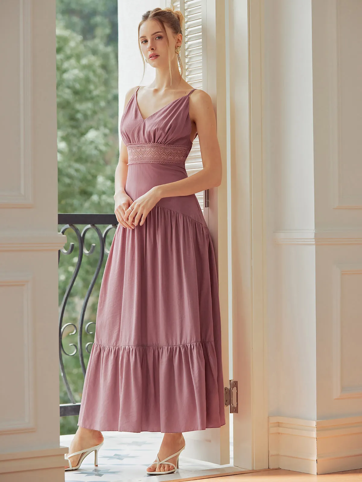 Lace Trim Layered Hem Cami Long Dress sold by COMMENSE product image thumbnail 2