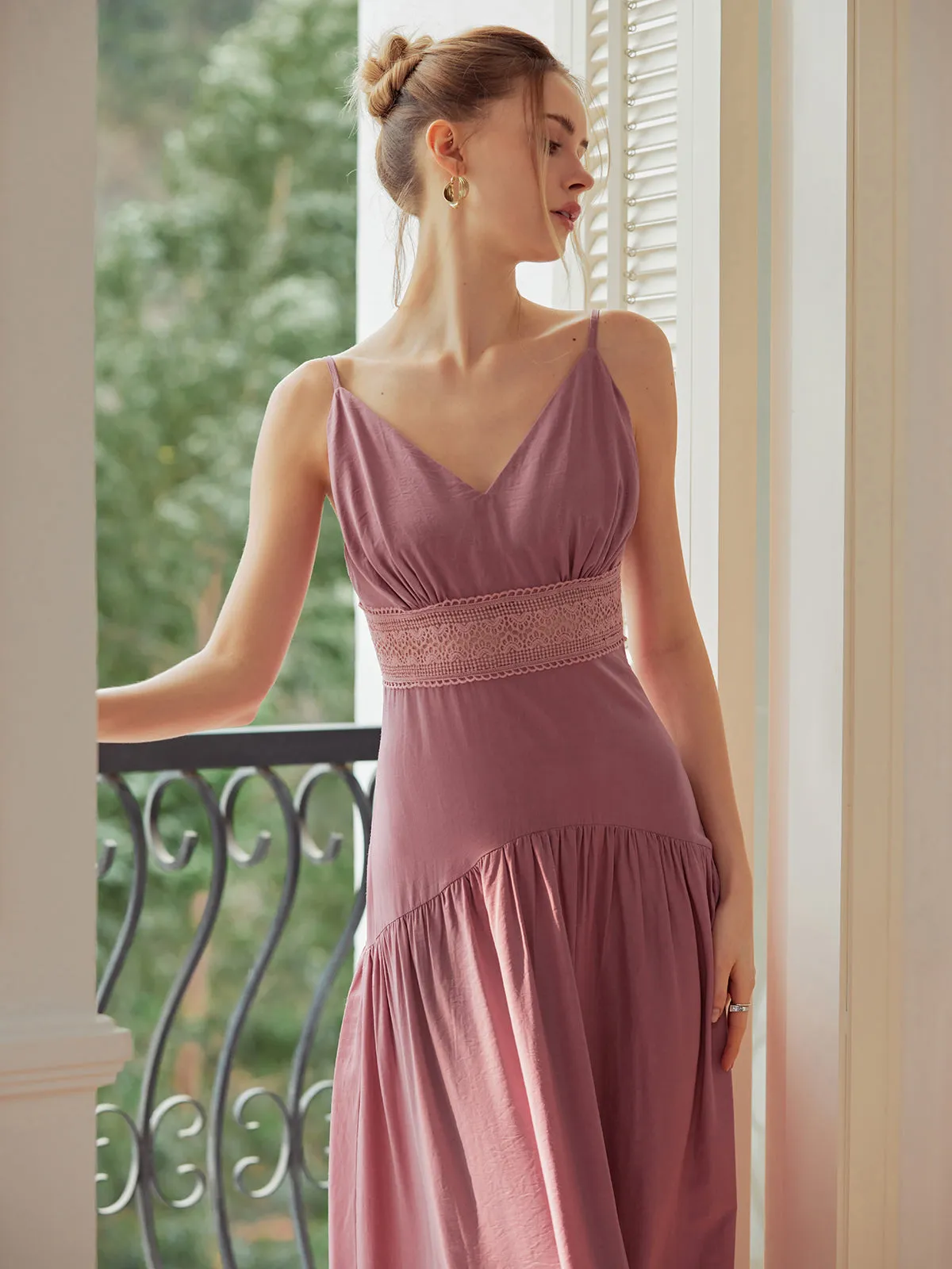 Lace Trim Layered Hem Cami Long Dress sold by COMMENSE product image thumbnail 3