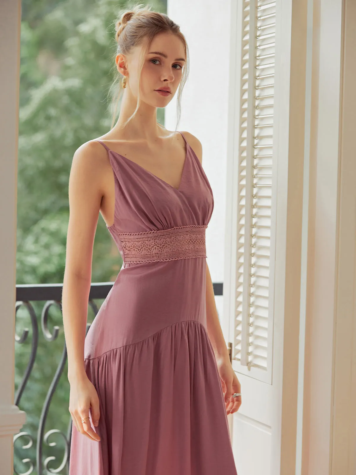 Lace Trim Layered Hem Cami Long Dress sold by COMMENSE product image thumbnail 4