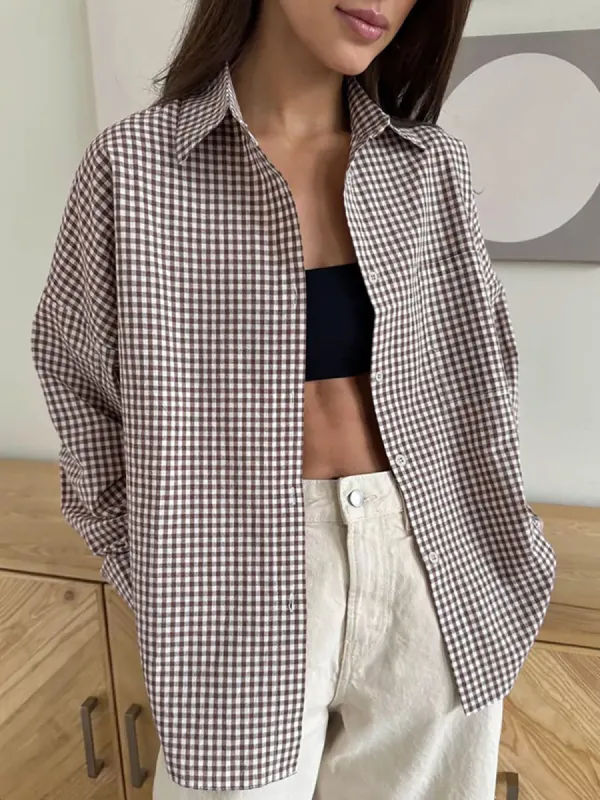Cotton Plaid Lapel Versatile Shirt sold by COMMENSE
