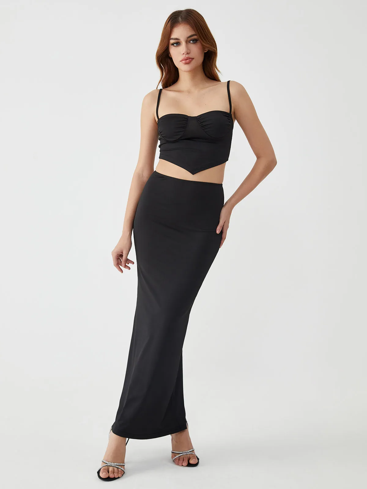 Solid Backless Two-Piece Skirt Set sold by COMMENSE
