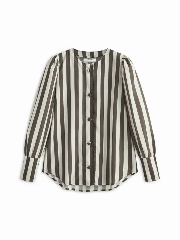 Pinstripe Button Long Sleeve Blouse sold by COMMENSE