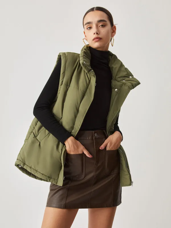 Double Pockets Stand Collar Quilted Puffer Vest sold by COMMENSE