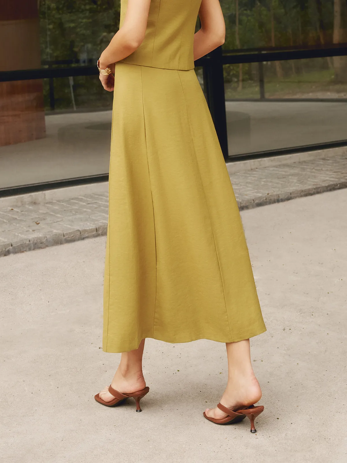 Effortlessly Linen Chic Solid Tailored Maxi Skirt sold by COMMENSE product image thumbnail 4