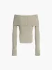 Off Shoulder Overfold Ribbed Knit Sweater sold by COMMENSE