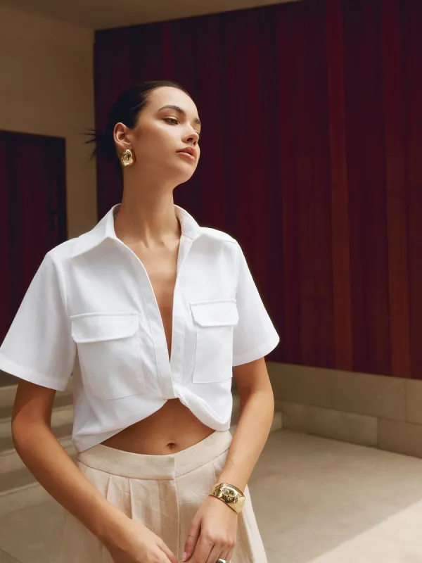 Cotton & Linen Cropped Shirt sold by COMMENSE