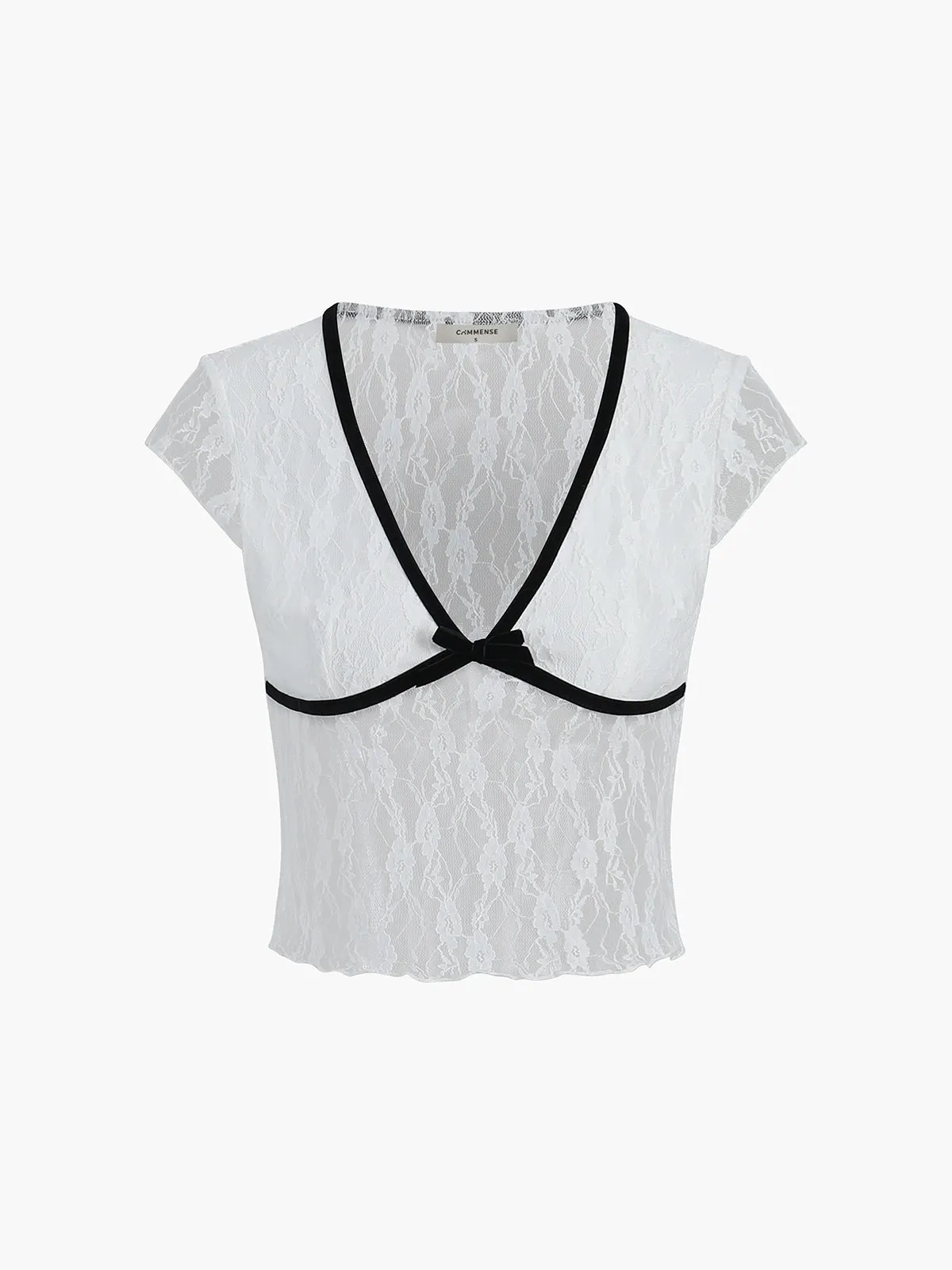 Shine In Summer Sheer Lace Contrast Trim Top sold by COMMENSE product image thumbnail 4