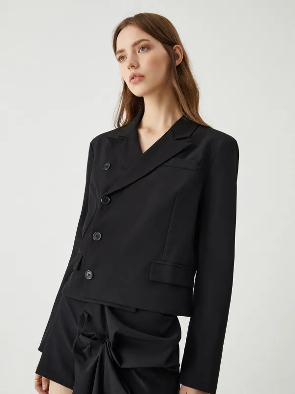 Asymmetrical Single Breasted Black Short Blazer sold by COMMENSE