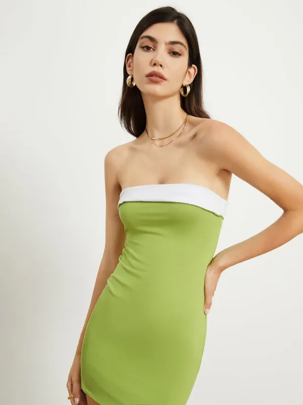 Fold Over Trim Bodycon Short Dress made by COMMENSE