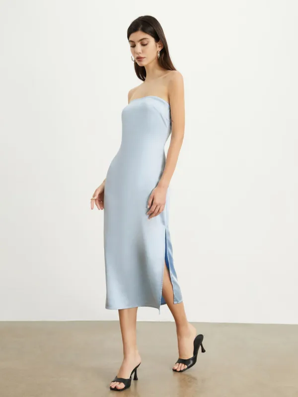Aegean Satin Tube Midi Dress made by COMMENSE