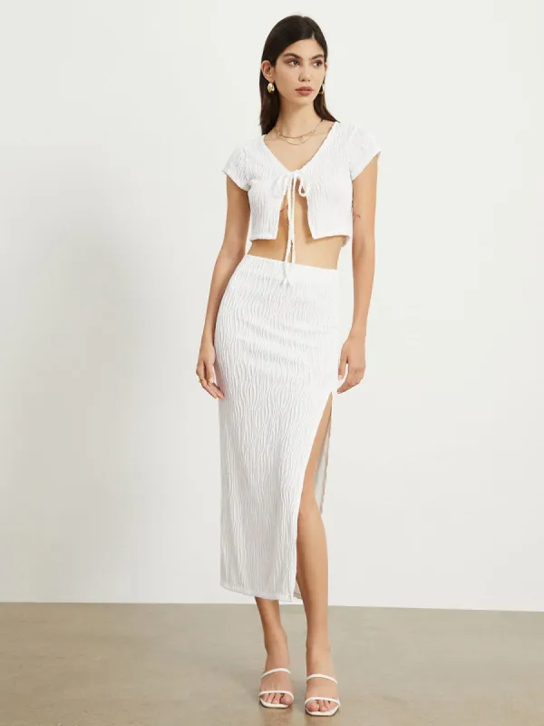 Wavy Textured Two Piece Skirt Set sold by COMMENSE
