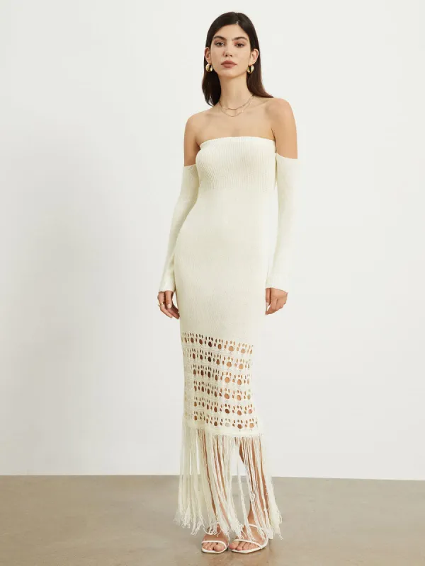Off Shoulder Tassel Long Dress made by COMMENSE