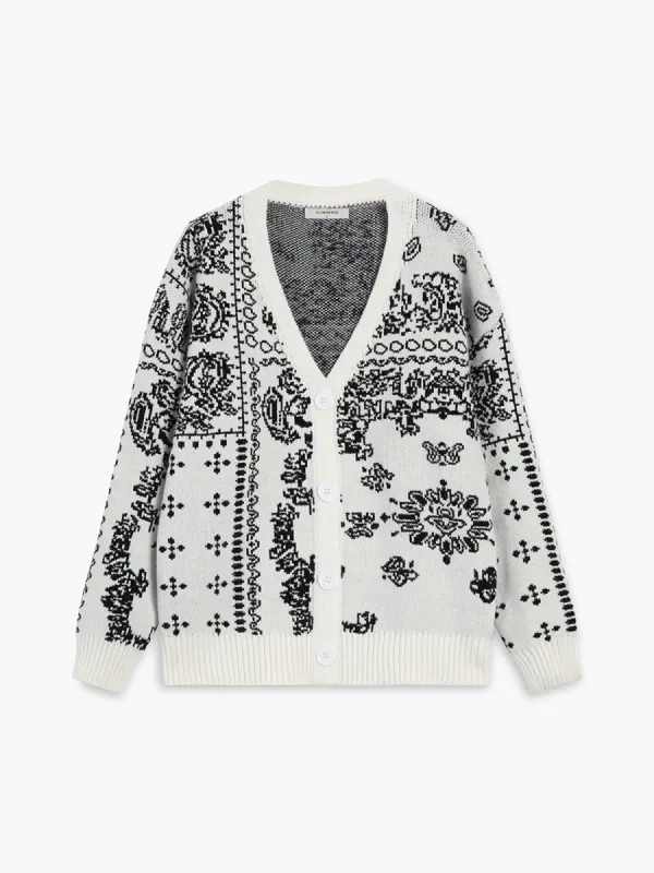 Jacquard Landscape Button Cardigan sold by COMMENSE