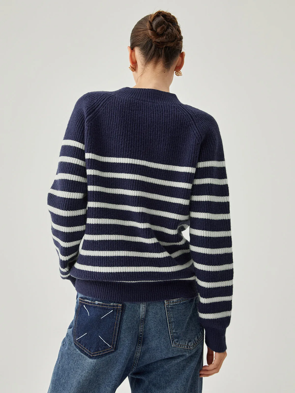 Striped Button Detail Ribbed Knit Sweater sold by COMMENSE product image thumbnail 4