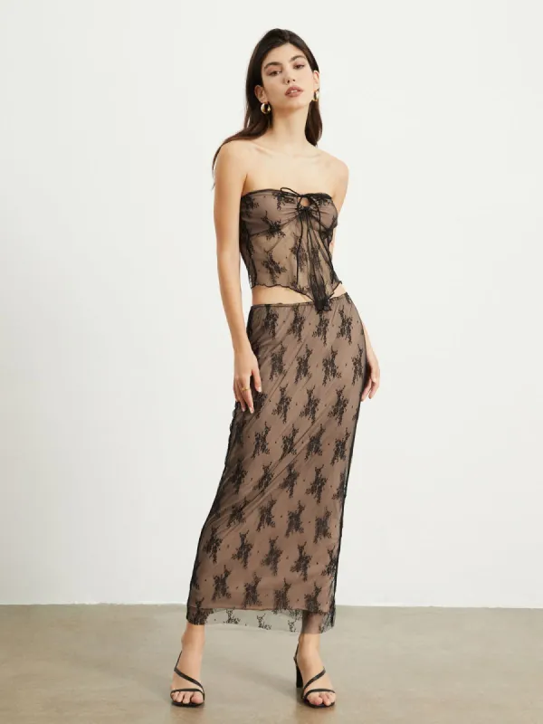 Floral Mesh Two Piece Skirt Set sold by COMMENSE