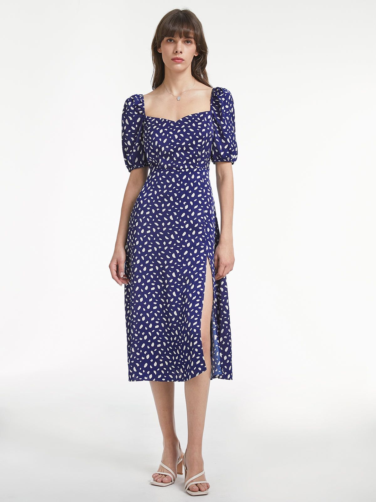 Light Petal Short Puff Sleeve Sweetheart Back Bowtie Slit Dress sold by COMMENSE product image thumbnail 3
