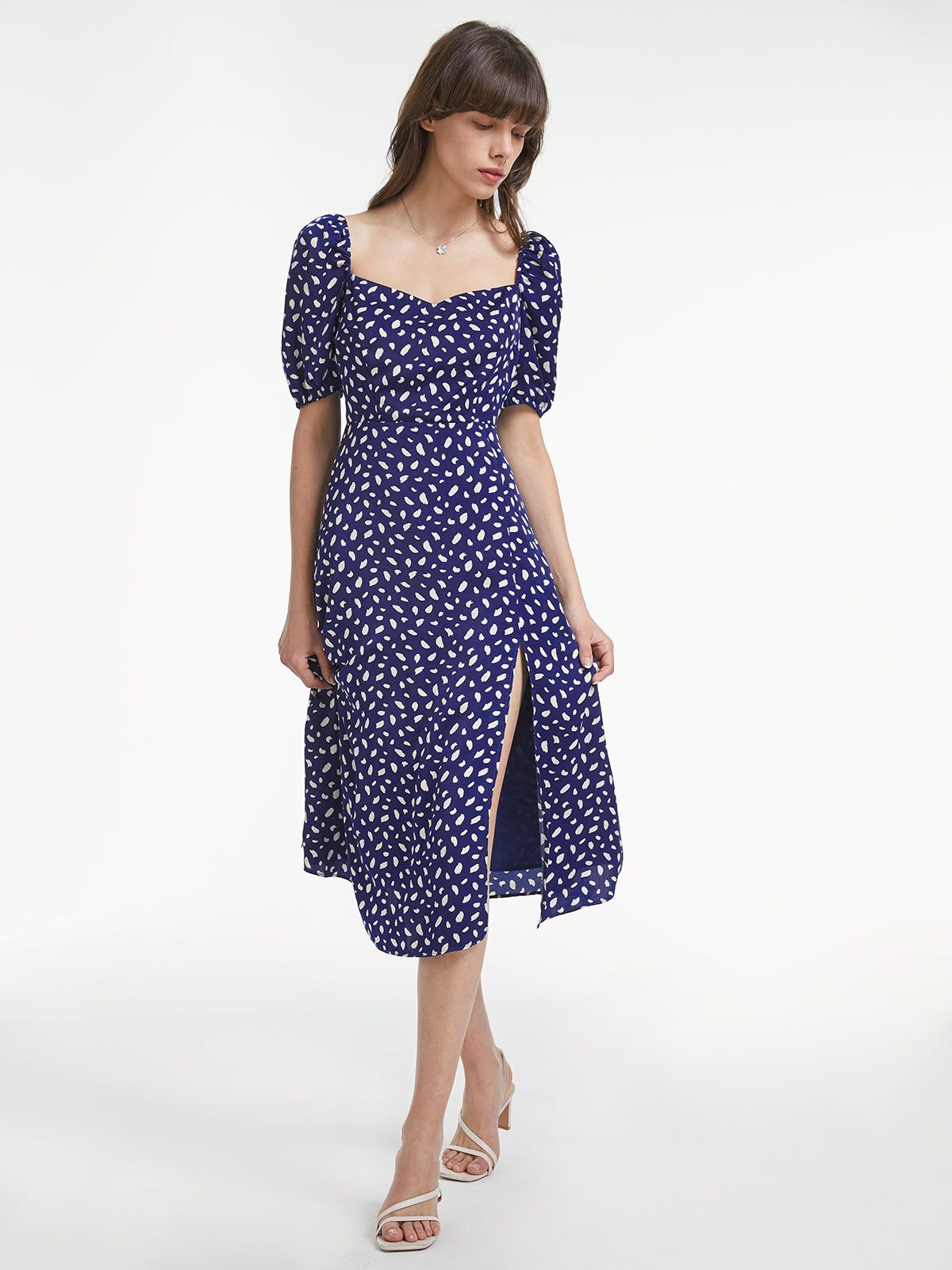 Light Petal Short Puff Sleeve Sweetheart Back Bowtie Slit Dress sold by COMMENSE product image thumbnail 4