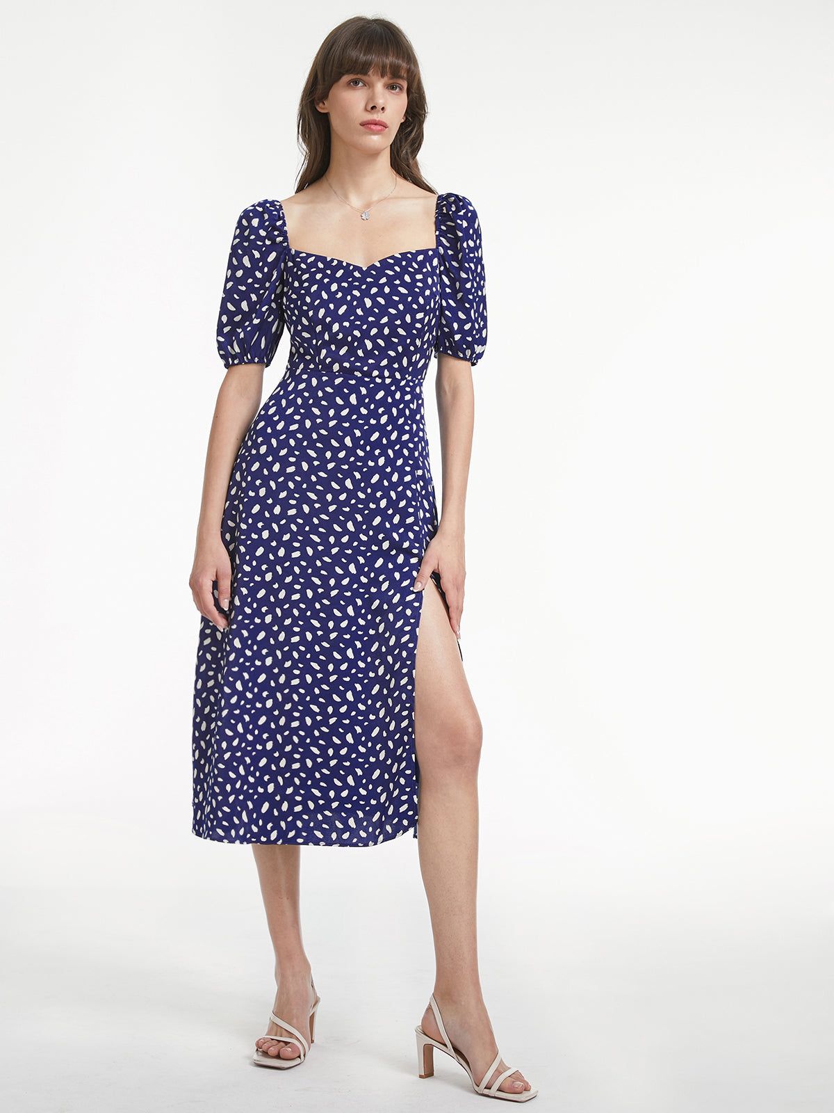 Light Petal Short Puff Sleeve Sweetheart Back Bowtie Slit Dress sold by COMMENSE product image thumbnail 5