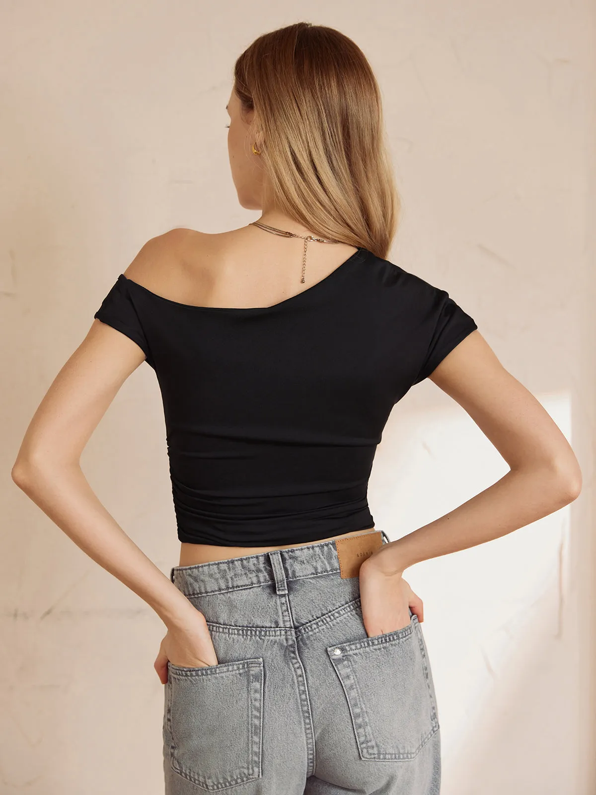 Asymmetrical Neck Crop Top sold by COMMENSE product image thumbnail 4
