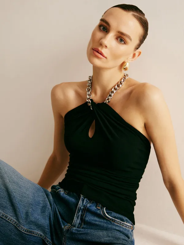 Pure Cotton Pleated Halter Top sold by COMMENSE