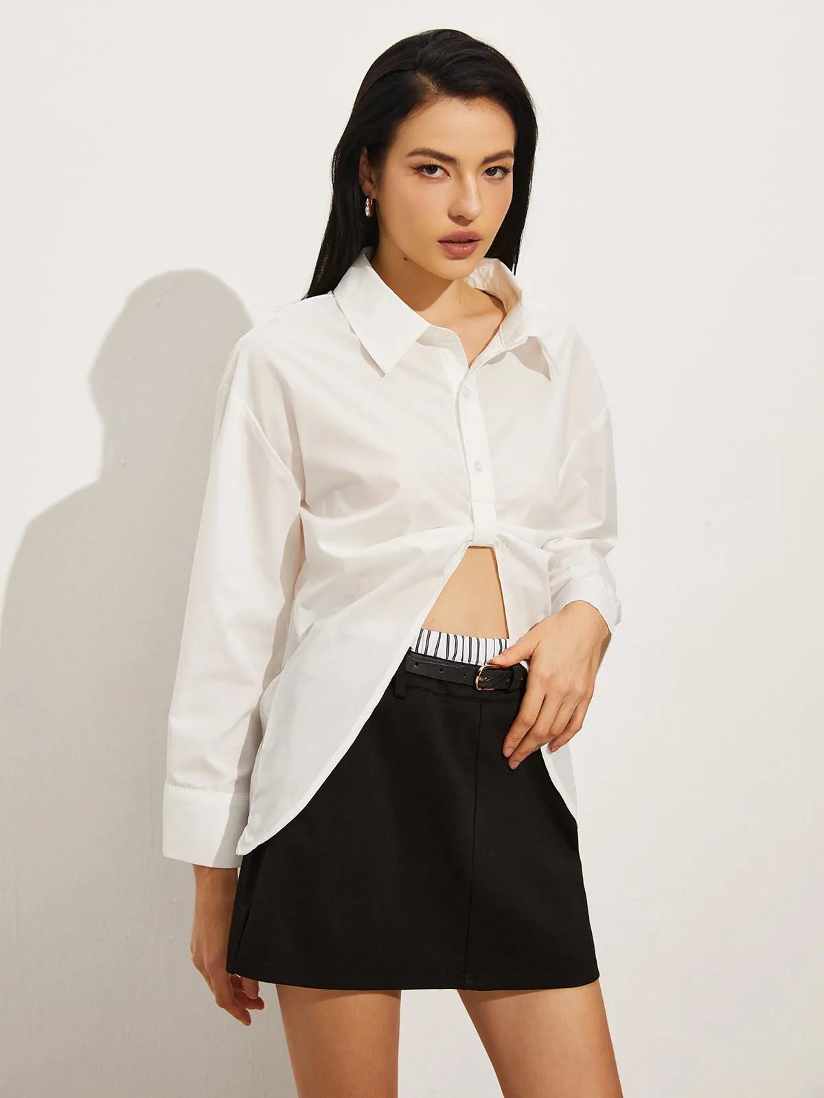 Lapel Knotted Long Sleeve Shirt sold by COMMENSE product image thumbnail 3