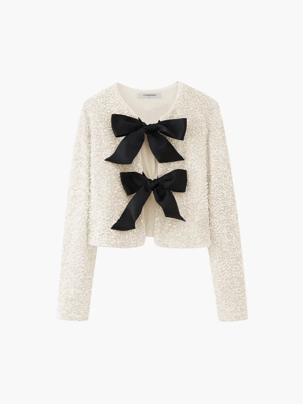 Sequined Velvet Bowknot Decor Blouse sold by COMMENSE