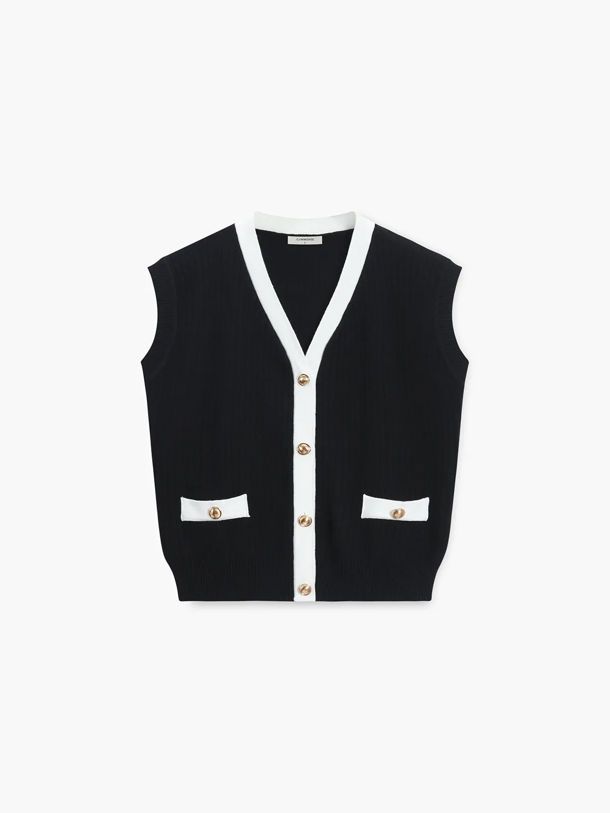 V-Neck Solid Button Knitted Vest sold by COMMENSE