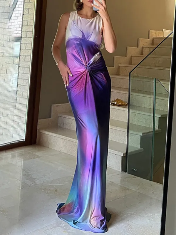 Knot Printed Gradient Long Dress sold by COMMENSE