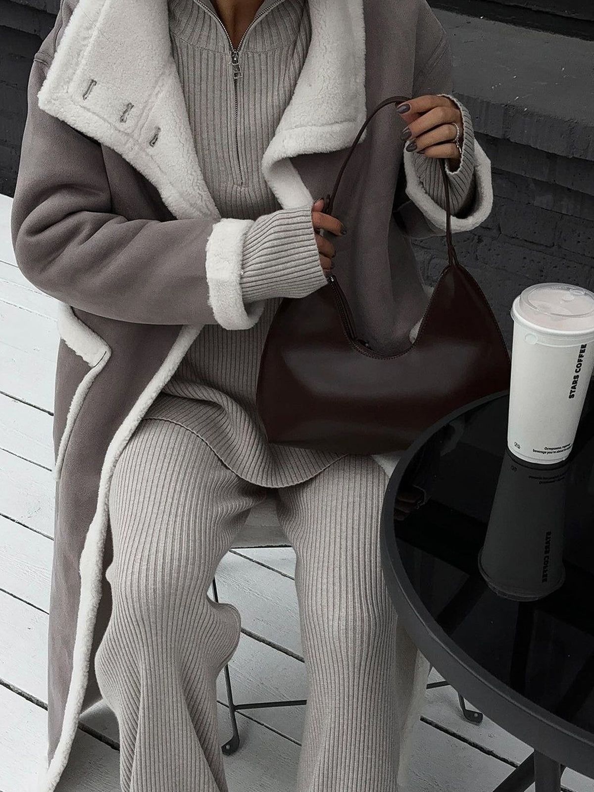 Sherpa Lined Single Breasted Longline Coat sold by COMMENSE product image thumbnail 3