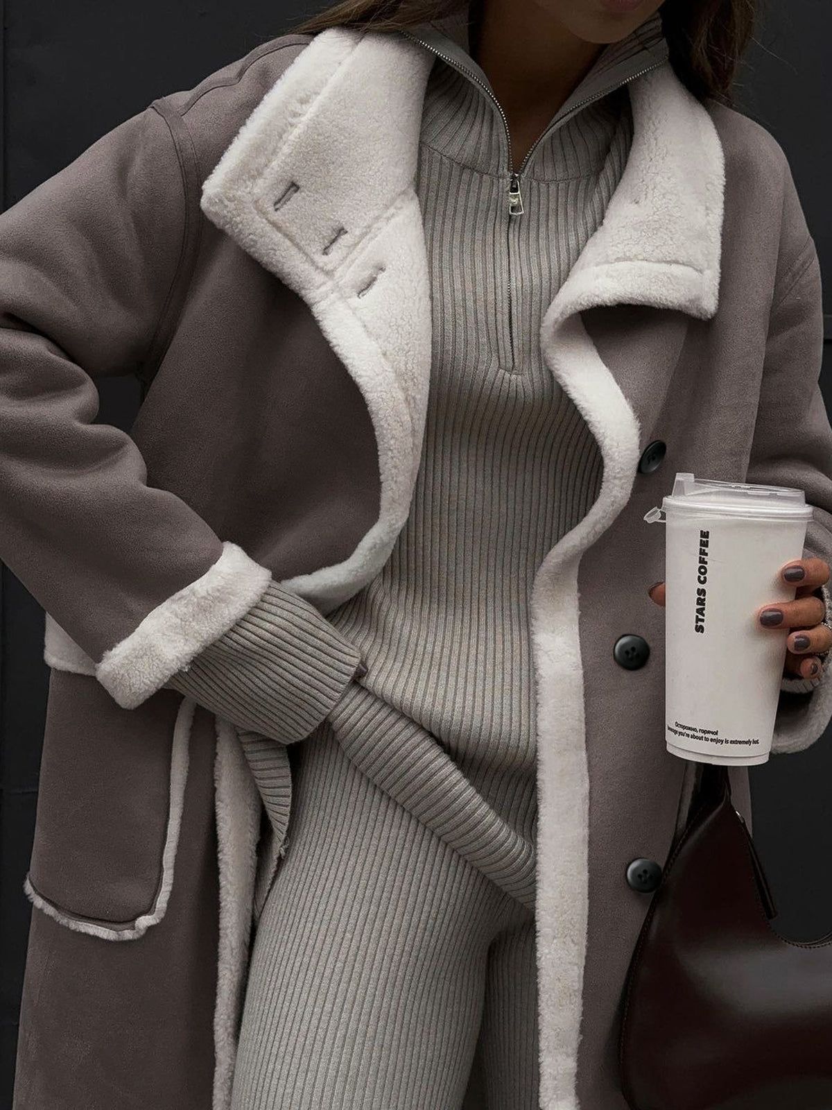 Sherpa Lined Single Breasted Longline Coat sold by COMMENSE product image thumbnail 4