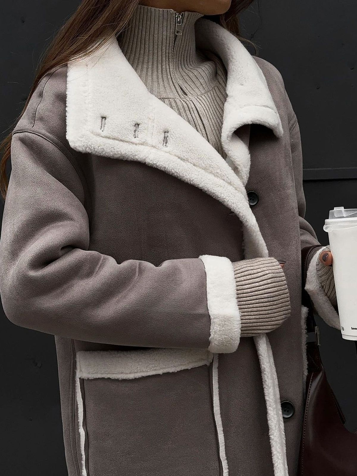 Sherpa Lined Single Breasted Longline Coat sold by COMMENSE product image thumbnail 2