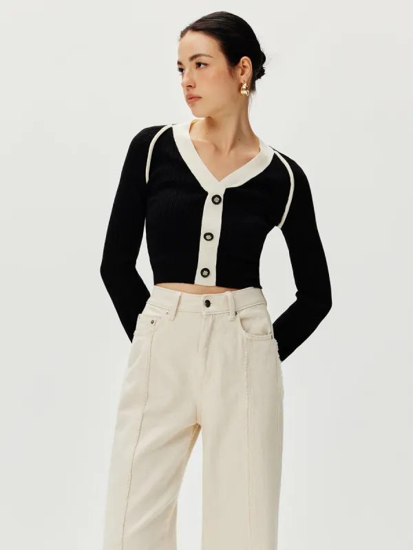 Contrast Trim Breasted Sweater sold by COMMENSE