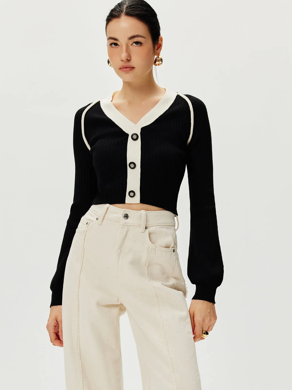 Contrast Trim Breasted Sweater sold by COMMENSE product image thumbnail 2