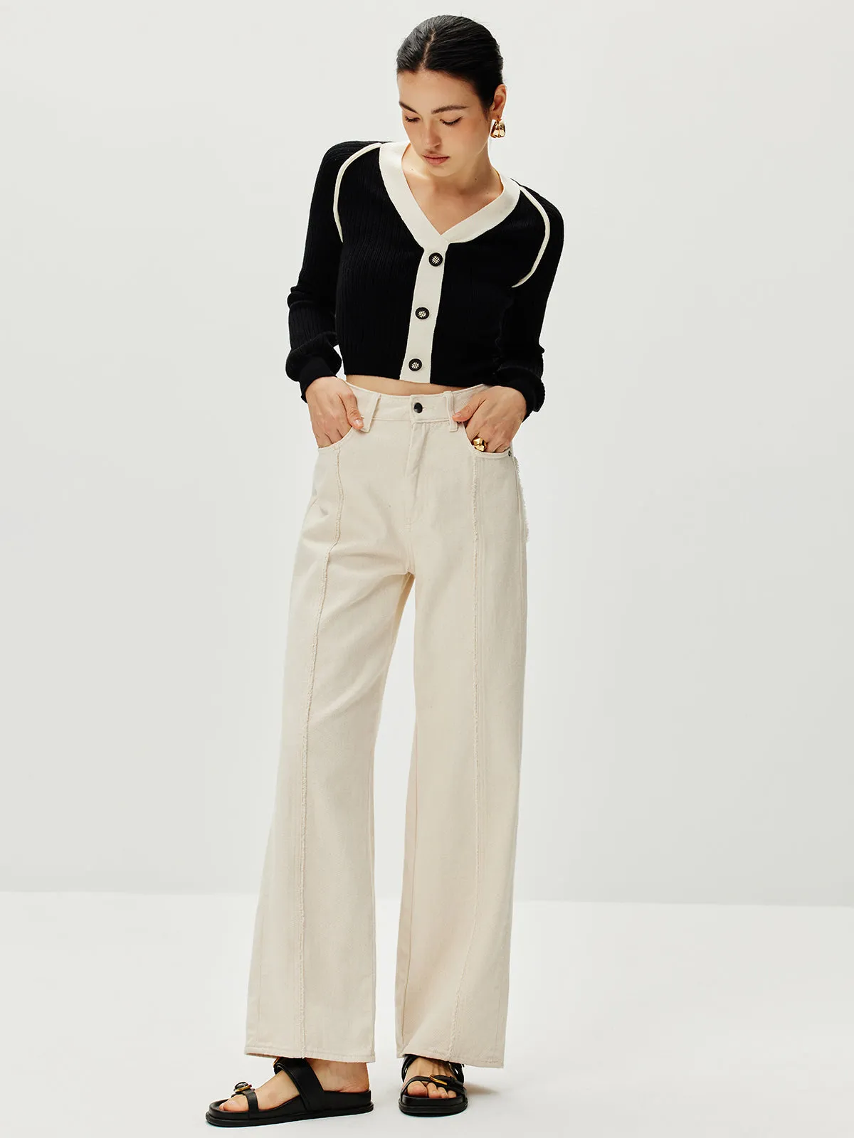 Contrast Trim Breasted Sweater sold by COMMENSE product image thumbnail 5