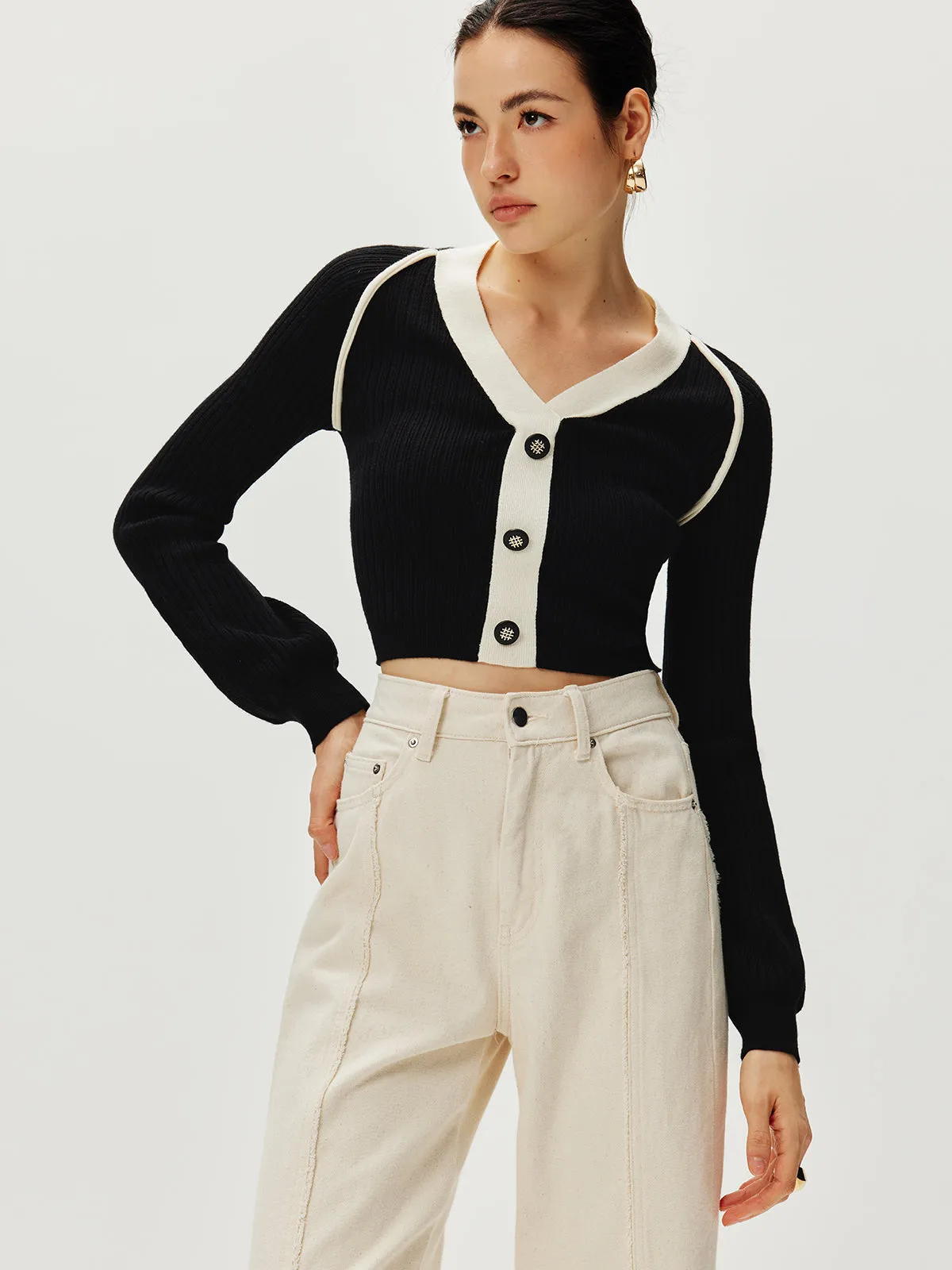 Contrast Trim Breasted Sweater sold by COMMENSE product image thumbnail 3